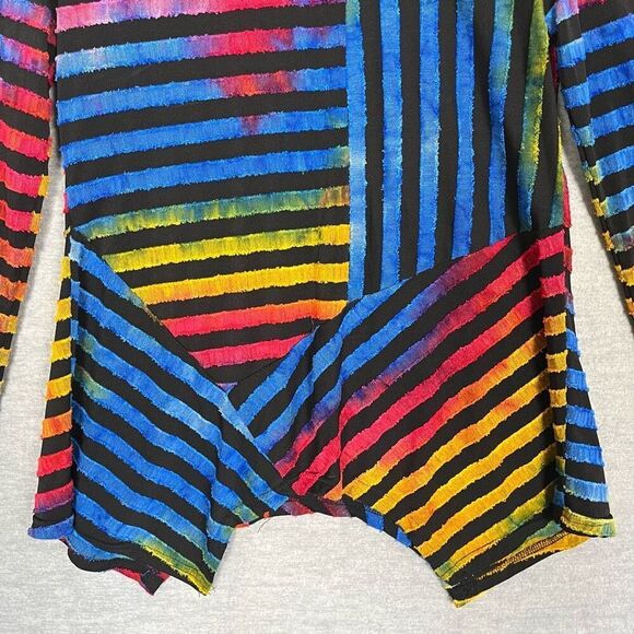 The Pyramid Collection Rainbow Striped Tunic Top Women's Small Cowl Neck Artsy - Picture 4 of 8